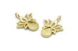 Brass Flower Charm, 4 Raw Brass  Lotus Flower Charms With 1 Loop - Pad Size 6x8mm (21x17mm) N2073
