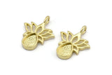 Brass Flower Charm, 4 Raw Brass  Lotus Flower Charms With 1 Loop - Pad Size 6x8mm (21x17mm) N2073