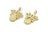 Brass Flower Charm, 4 Raw Brass  Lotus Flower Charms With 1 Loop - Pad Size 6x8mm (21x17mm) N2073