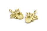 Brass Flower Charm, 4 Raw Brass  Lotus Flower Charms With 1 Loop - Pad Size 6x8mm (21x17mm) N2072