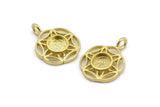 Brass Flower Charm, 4 Raw Brass Flower Charms With 1 Loop - Pad Size 6mm (15mm) N2063