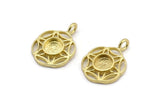 Brass Flower Charm, 4 Raw Brass Flower Charms With 1 Loop - Pad Size 6mm (15mm) N2063