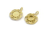 Brass Flower Charm, 4 Raw Brass Flower Charms With 1 Loop - Pad Size 6mm (15mm) N2063