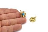 Brass Flower Charm, 4 Raw Brass Flower Charms With 1 Loop - Pad Size 6mm (15mm) N2063