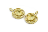 Brass Flower Charm, 4 Raw Brass Flower Charms With 1 Loop - Pad Size 6x8mm (15mm) N2064