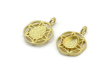 Brass Flower Charm, 4 Raw Brass Flower Charms With 1 Loop - Pad Size 6x8mm (15mm) N2064