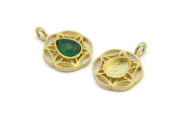 Brass Flower Charm, 4 Raw Brass Flower Charms With 1 Loop - Pad Size 6x8mm (15mm) N2064