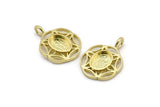 Brass Flower Charm, 4 Raw Brass Flower Charms With 1 Loop - Pad Size 6x8mm (15mm) N2065