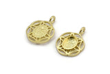 Brass Flower Charm, 4 Raw Brass Flower Charms With 1 Loop - Pad Size 6x8mm (15mm) N2065