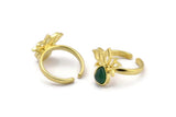 Brass Ring Settings, 2 Raw Brass Lotus Flower Rings With 1 Drop Shaped Stone Setting - Pad Size 8x6mm N2104