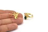 Brass Ring Settings, 2 Raw Brass Lotus Flower Rings With 1 Drop Shaped Stone Setting - Pad Size 8x6mm N2104