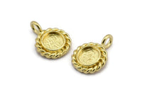 Brass Round Charm, 6 Raw Brass Round Charms With 1 Loop - Pad Size 6mm (15x11mm) N2067