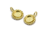 Brass Round Charm, 6 Raw Brass Round Charms With 1 Loop - Pad Size 6mm (15x11mm) N2067