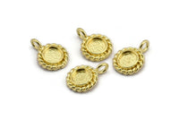 Brass Round Charm, 6 Raw Brass Round Charms With 1 Loop - Pad Size 6mm (15x11mm) N2067