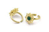 Brass Ring Settings, 2 Raw Brass Flower Rings With 1 Round Shaped Stone Setting - Pad Size 6mm N2101