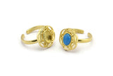 Brass Ring Settings, 2 Raw Brass Flower Rings With 1 Oval Shaped Stone Setting - Pad Size 8x6mm N2098