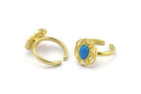 Brass Ring Settings, 2 Raw Brass Flower Rings With 1 Oval Shaped Stone Setting - Pad Size 8x6mm N2098