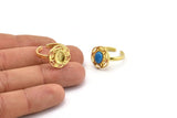 Brass Ring Settings, 2 Raw Brass Flower Rings With 1 Oval Shaped Stone Setting - Pad Size 8x6mm N2098