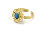 Brass Ring Settings, 2 Raw Brass Flower Rings With 1 Round Shaped Stone Setting - Pad Size 6mm N2097