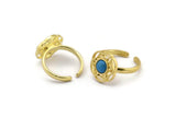 Brass Ring Settings, 2 Raw Brass Flower Rings With 1 Round Shaped Stone Setting - Pad Size 6mm N2097