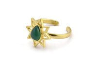 Brass Ring Settings, 2 Raw Brass Star Rings With 1 Drop Shaped Stone Setting - Pad Size 8x6mm N2107