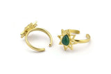 Brass Ring Settings, 2 Raw Brass Star Rings With 1 Drop Shaped Stone Setting - Pad Size 8x6mm N2107