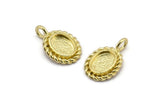 Brass Oval Charm, 6 Raw Brass Oval Charms With 1 Loop - Pad Size 6x8mm (15x11mm) N2066