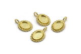 Brass Oval Charm, 6 Raw Brass Oval Charms With 1 Loop - Pad Size 6x8mm (15x11mm) N2066