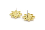 Brass Star Earring, 4 Raw Brass Star Stud Earrings With 1 Oval Shaped Stone - Pad Size 8x6mm N2082