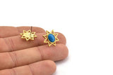 Brass Star Earring, 4 Raw Brass Star Stud Earrings With 1 Oval Shaped Stone - Pad Size 8x6mm N2082