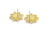 Brass Star Earring, 4 Raw Brass Star Stud Earrings With 1 Drop Shaped Stone - Pad Size 8x6mm N2081