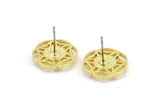 Brass Flower Earring, 4 Raw Brass Flower Stud Earrings With 1 Round Shaped Stone - Pad Size 6mm N2091