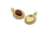 Brass Oval Charm, 6 Raw Brass Oval Charms With 1 Loop - Pad Size 6x8mm (15x11mm) N2066