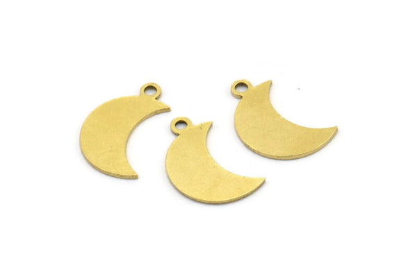 Brass Moon Charm, 24 Raw Brass Crescent Moon Charms With 1 Loop (14x6x0.60mm) A3636