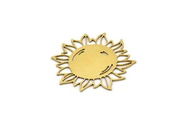 Brass Flower Charm, 8 Raw Brass Sunflower Charms, Earring Charms (31x29x0.60mm) A3614
