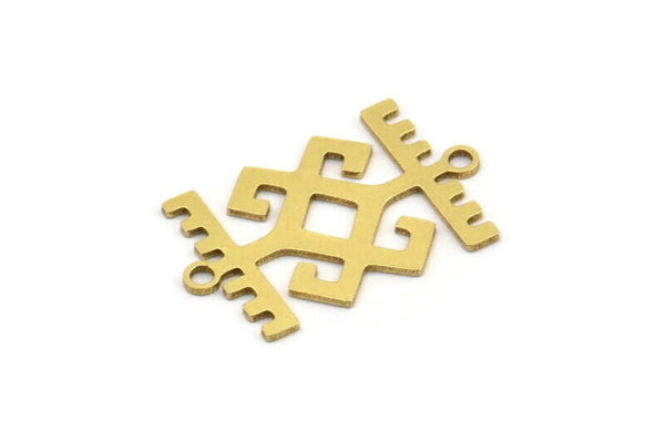 Brass Ethnic Charm, 12 Raw Brass Ethnic Motif Charms With 2 Loops, Earring Charms, Connectors (22x14x0.60mm) A3629