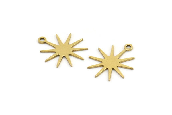 Brass Sun Charm, 12 Raw Brass Sun Charms With 1 Loop, Charm Pendants (17x15x0.60mm) A3556