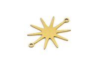 Brass Sun Charm, 12 Raw Brass Sun Charms With 2 Loops, Connectors (28x23x0.60mm) A3664