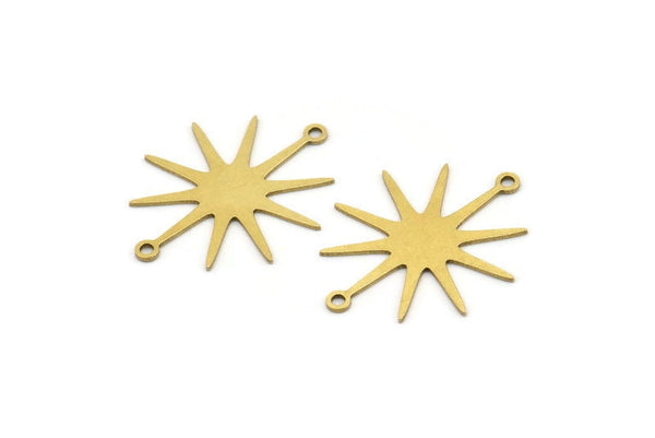 Brass Sun Charm, 12 Raw Brass Sun Charms With 2 Loops, Connectors (28x23x0.60mm) A3664