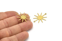 Brass Sun Charm, 12 Raw Brass Sun Charms With 2 Loops, Connectors (28x23x0.60mm) A3664
