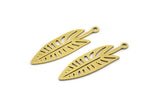 Brass Leaf Charm, 12 Raw Brass Leaf Charms With 1 Loop, Charm Pendants (28x9x0.60mm) A3586