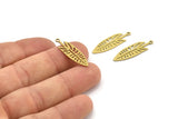 Brass Leaf Charm, 12 Raw Brass Leaf Charms With 1 Loop, Charm Pendants (28x9x0.60mm) A3586