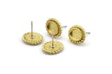 Brass Oval Earring, 4 Raw Brass Oval Earring Studs - Pad Size 6x8mm (11x13mm) N2080