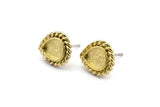 Brass Drop Earring, 4 Raw Brass Drop Earring Studs - Pad Size 6x8mm (11x13mm) N2079