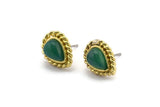 Brass Drop Earring, 4 Raw Brass Drop Earring Studs - Pad Size 6x8mm (11x13mm) N2079