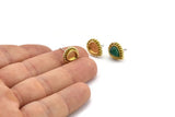 Brass Drop Earring, 4 Raw Brass Drop Earring Studs - Pad Size 6x8mm (11x13mm) N2079
