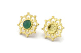 Brass Flower Earring, 4 Raw Brass Flower Stud Earrings - Pad Size 6mm (16x18mm) N2087