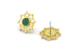 Brass Flower Earring, 4 Raw Brass Flower Stud Earrings - Pad Size 6mm (16x18mm) N2087