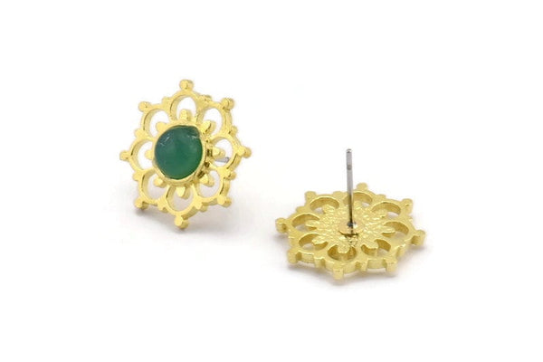 Brass Flower Earring, 4 Raw Brass Flower Stud Earrings - Pad Size 6mm (16x18mm) N2087