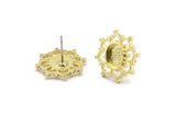Brass Flower Earring, 4 Raw Brass Flower Stud Earrings - Pad Size 6x8mm (16x18mm) N2089